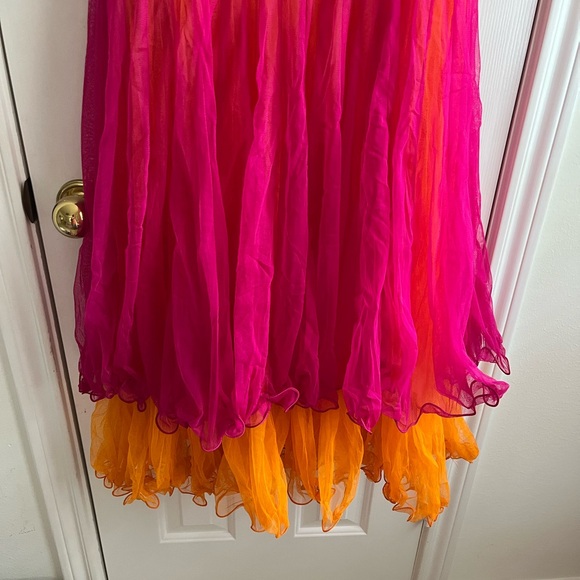Ethnic Indian Wear Bollywood pink and orange net dress Size M - Picture 3 of 9